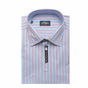 Ethan Patrick Light Blue and Red Stripe Shirt